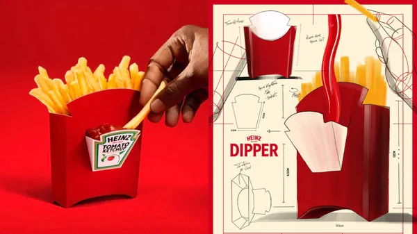 「Heinz Dipper」薯條盒亮相！內建番茄醬收納格，解決困擾全球 75 年的薯條沾醬難題
