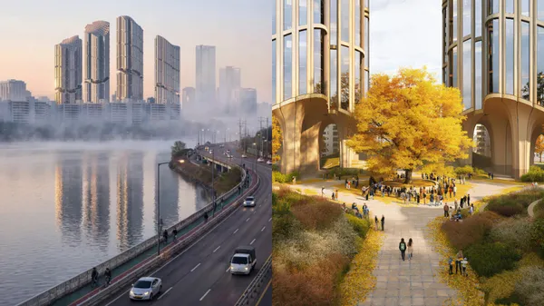 Heatherwick Studio 首次設計韓國住宅！汝矣島大橋公寓改建，波浪屋頂呼應周圍山脈輪廓