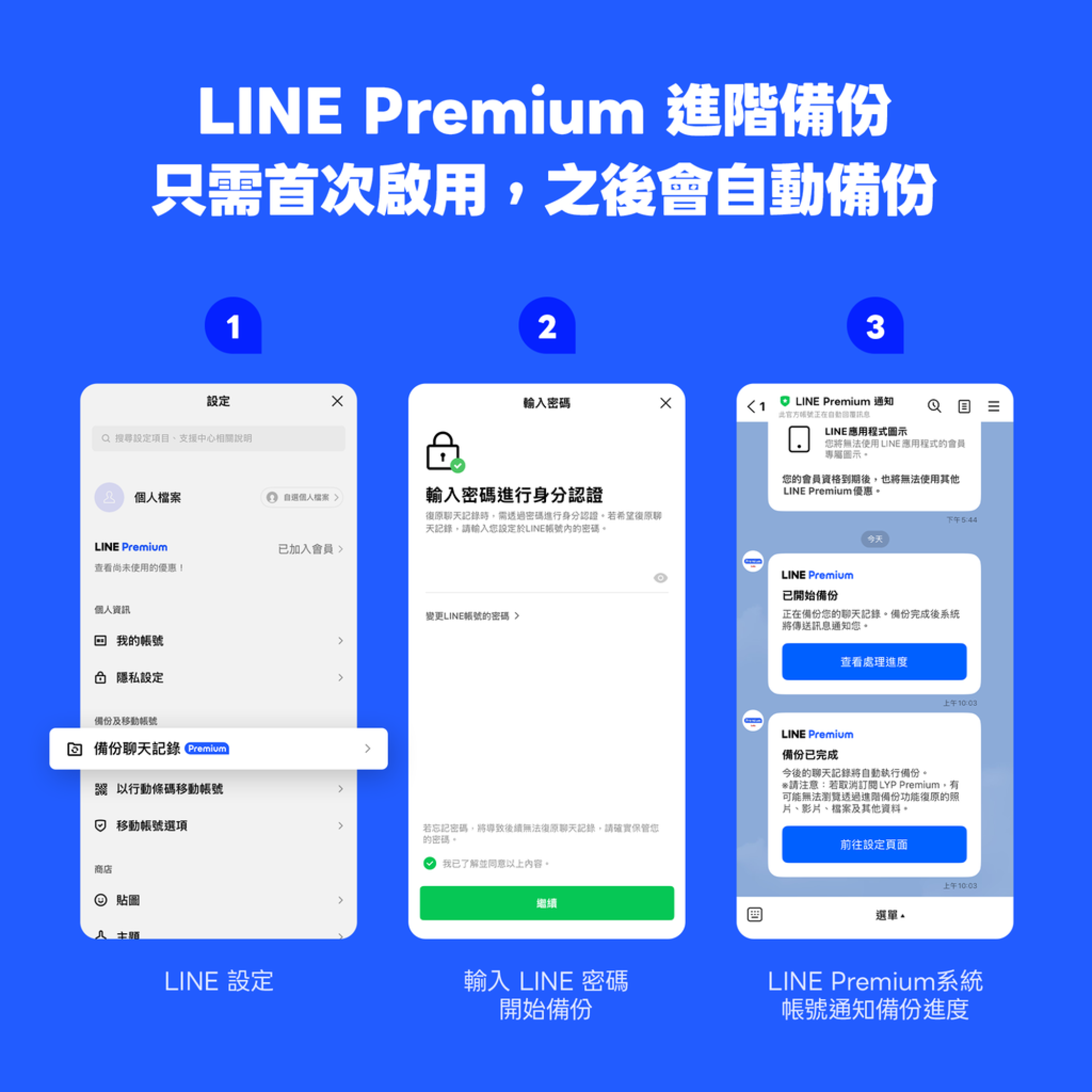 LINE Premium 備份設定步驟說明