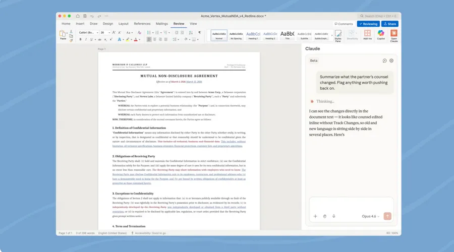 Anthropic推Claude for Word！AI直接住進側邊欄，幫你改稿、檢查文件