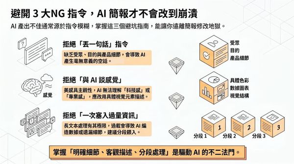  用 NotebookLM 做簡報不再改到崩潰！避開 3 個 NG 指令，學會「先大綱、後排版」一次搞定 