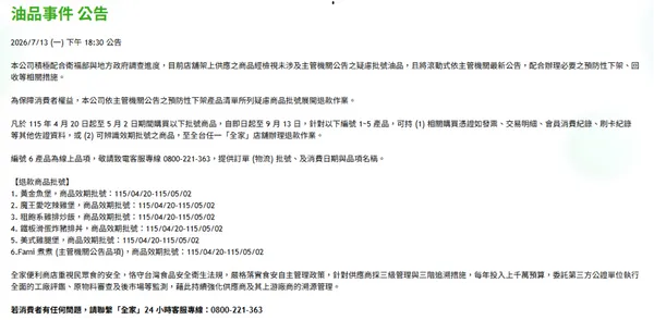 全家退費公告