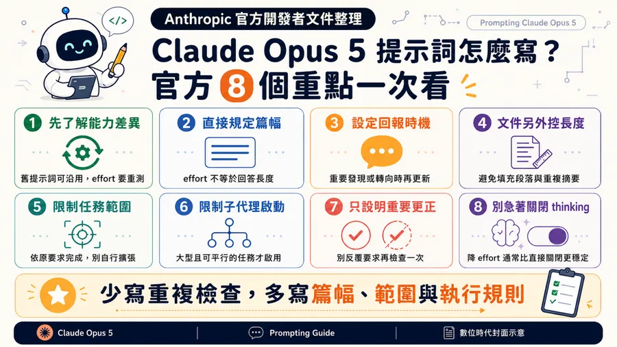 「叫AI再檢查一次」反而更花錢！Claude Opus 5最新提示詞指南，8項調整一次看