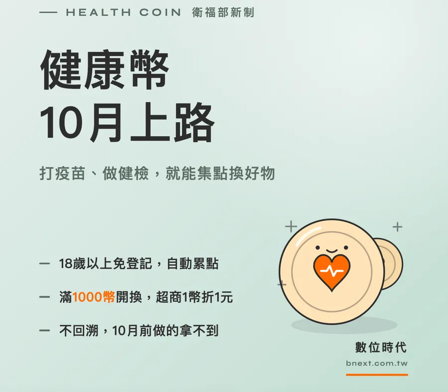 健康幣怎麼拿？打疫苗、做健檢最高拿1350幣，超商1幣折1元、藥局也能用？