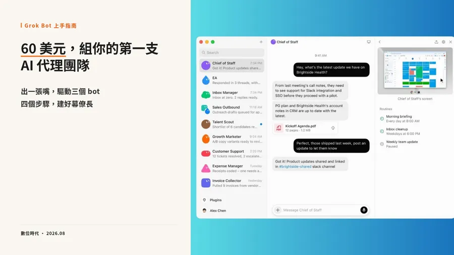 Grok Bot新手教學！4步驟建好「AI代理一人公司」：月費60美元值得課金嗎？幕僚團隊如何設定？