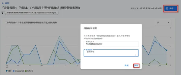 在 GA4 儲存新報表