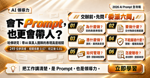  哈佛研究：會下 Prompt 的人，更會帶團隊！一流 AI 人才、成功主管都懂得「委派六問」