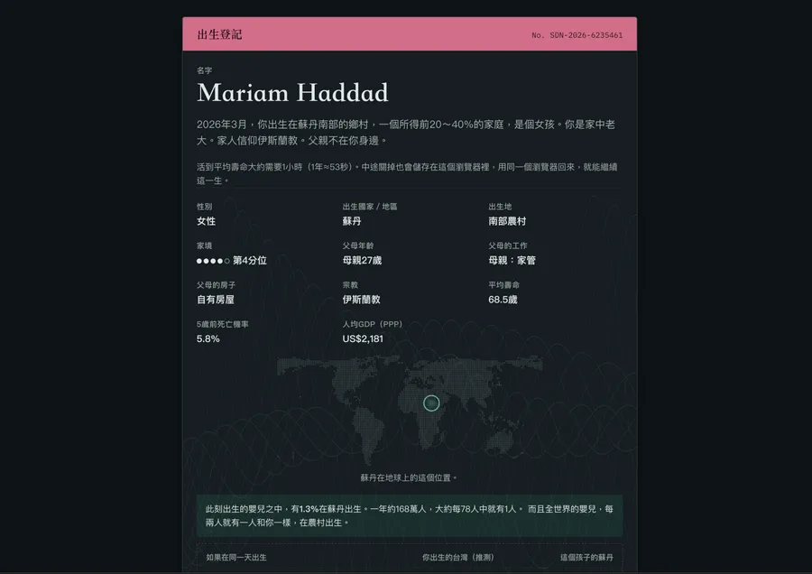 80億分之1出生登記畫面