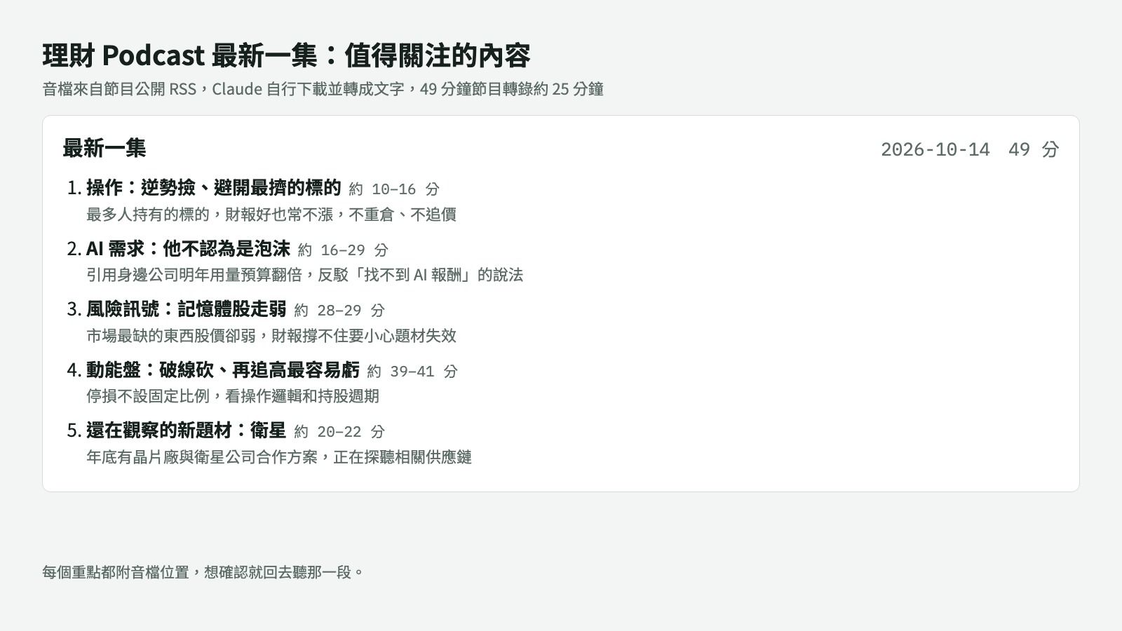 沒有 Podcast 逐字稿？Claude 自己找到 RSS