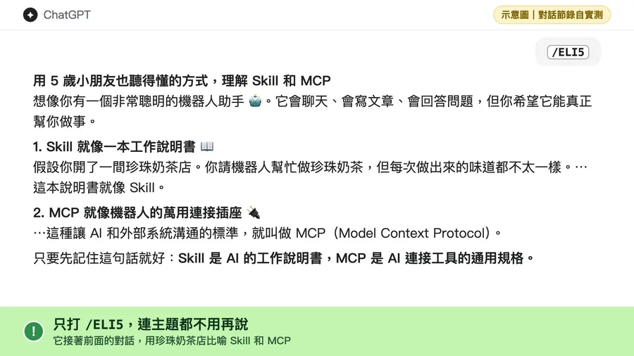 Skill和MCP老是分不清？在ChatGPT打5個短指令，一步步搞懂概念、還能出題考你！