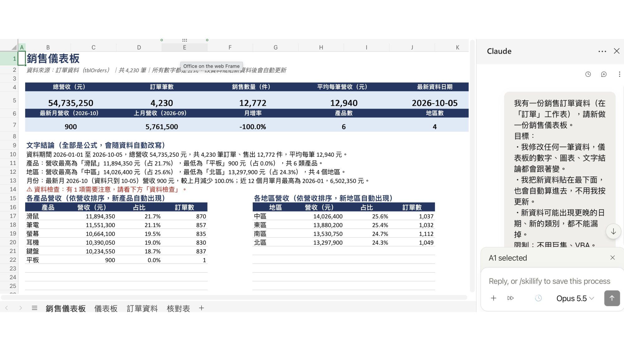 Claude for Excel 照這個目標，自己選了公式