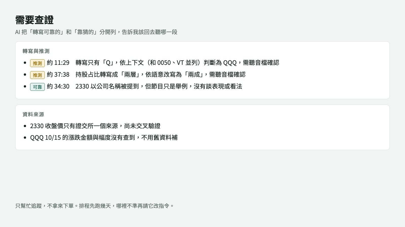 只幫忙追蹤，不拿來下單！聽不清楚的要標出來