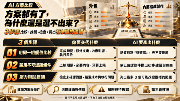  會議紀錄整理完，怎麼提建議主管才會聽？3 步驟用 AI 比較方案，讓推薦理由更有說服力