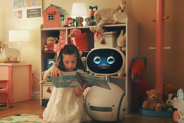 Zenbo helps a child read.